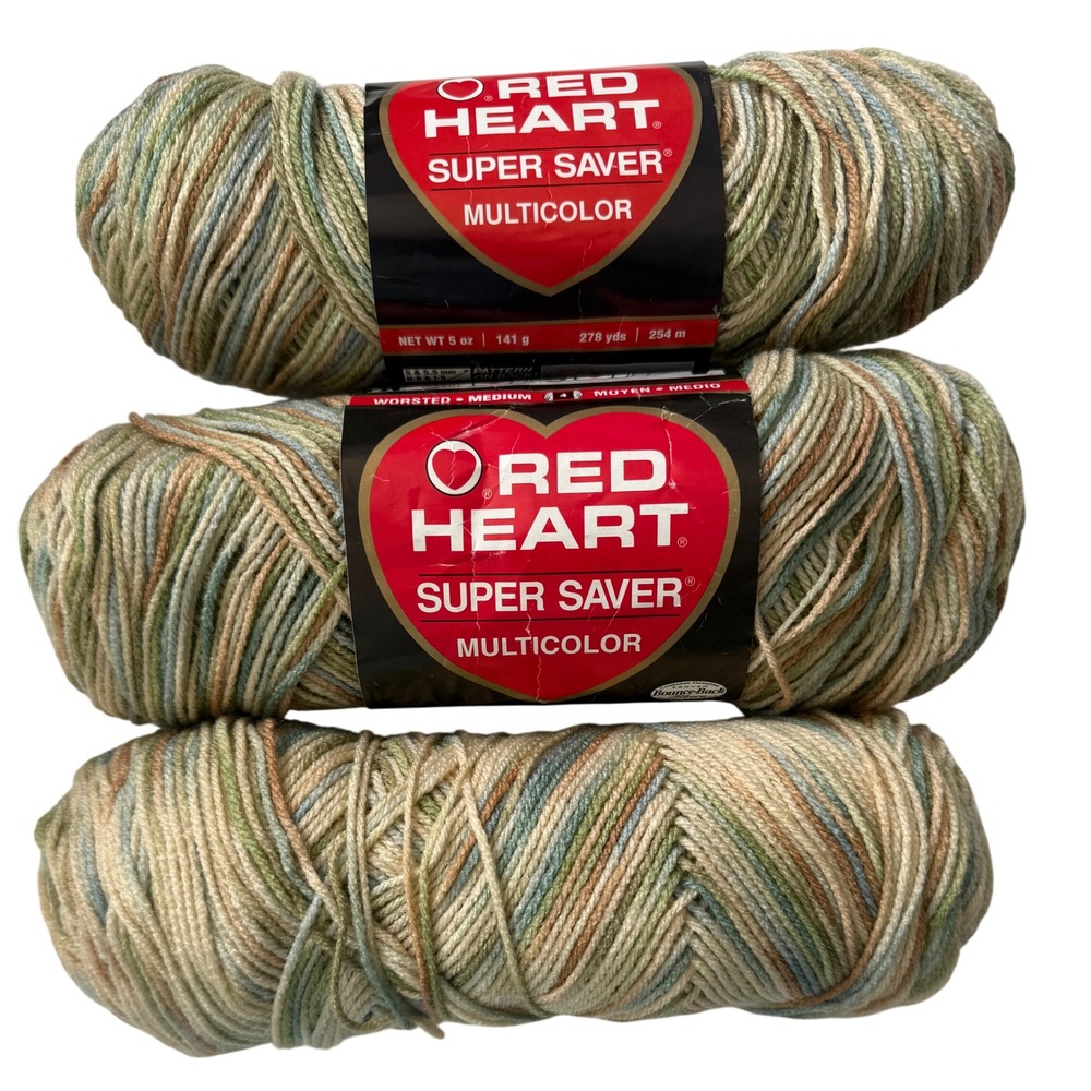 Red Heart Super Saver Multicolor Yarn Aspen Print 0305 Worsted 3 Skeins Lot